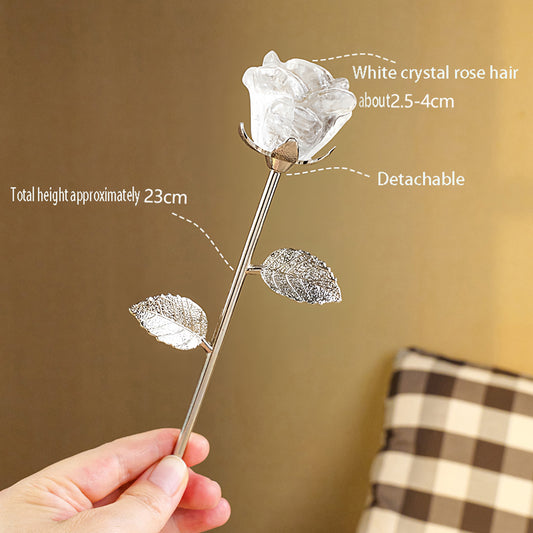 Capture the details of the crystal rose petals from an extremely close Angle, showcasing the extraordinary craftsmanship of the artisan's hand-carving.