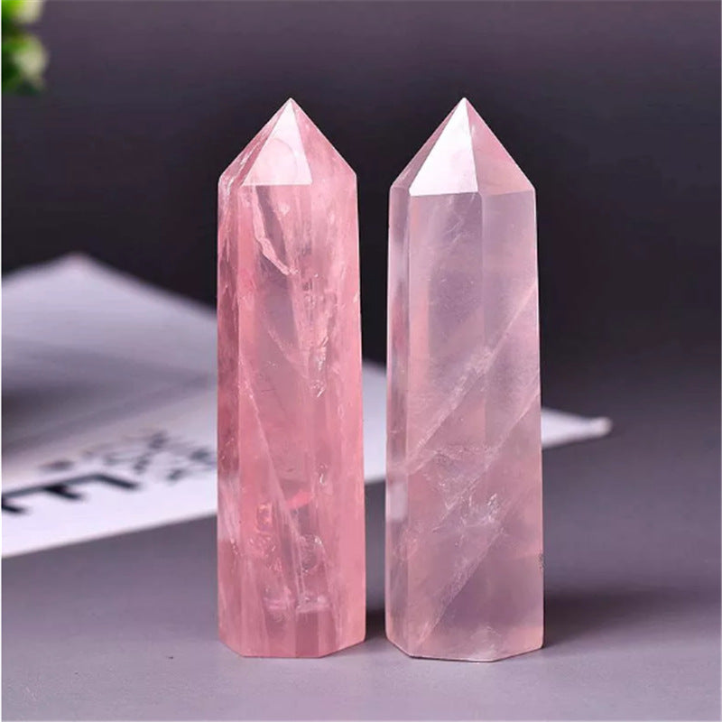 The rose quartz columns, carefully packaged in a gift box, are ready to be given as a spiritual gift