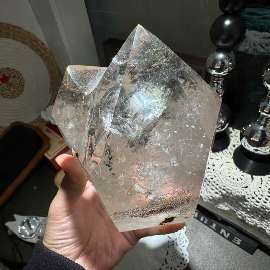 Natural green phantom quartz double terminated wand with phantom inclusions