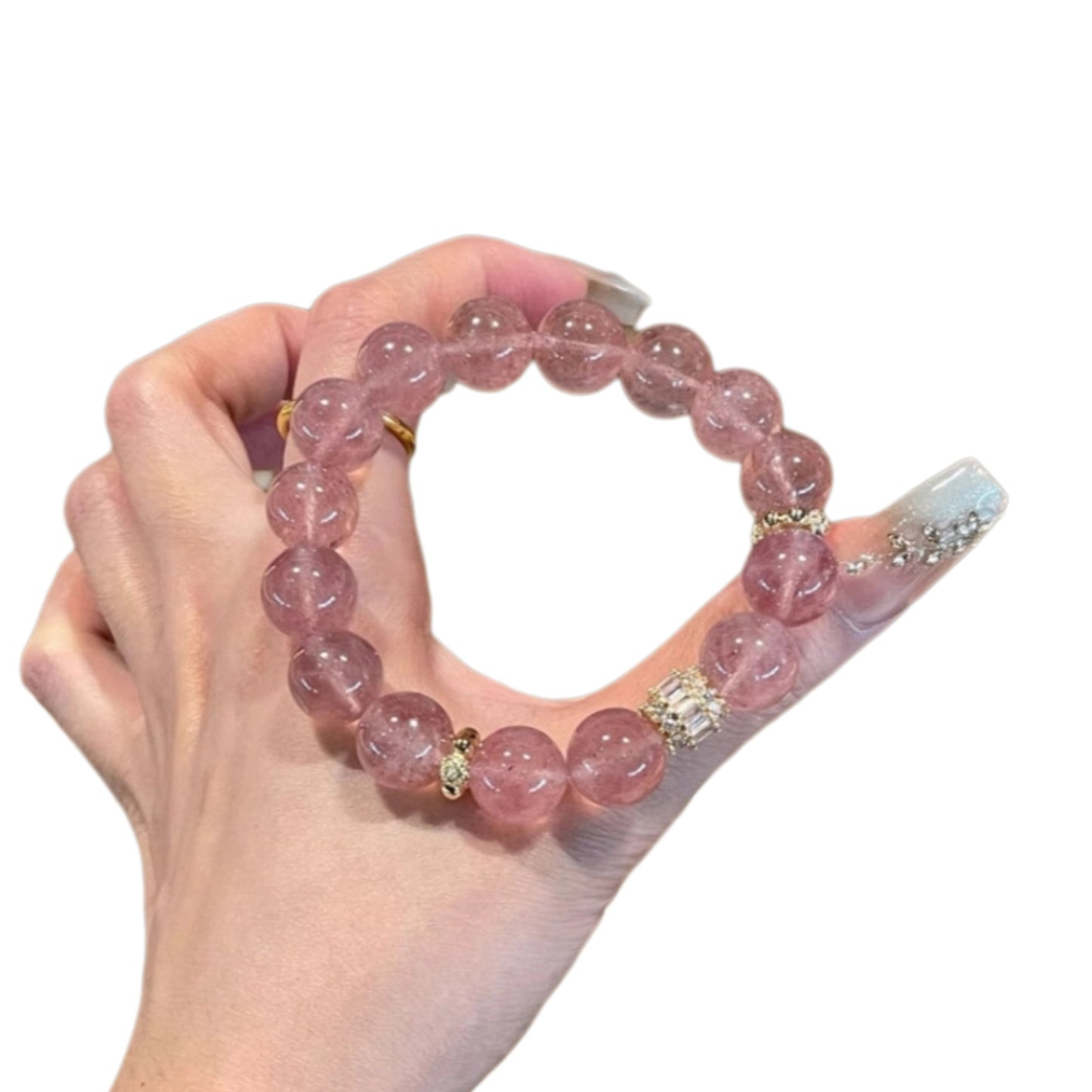 Wear it daily for a long-lasting display. The strawberry crystal energy continuously guards your love fortune