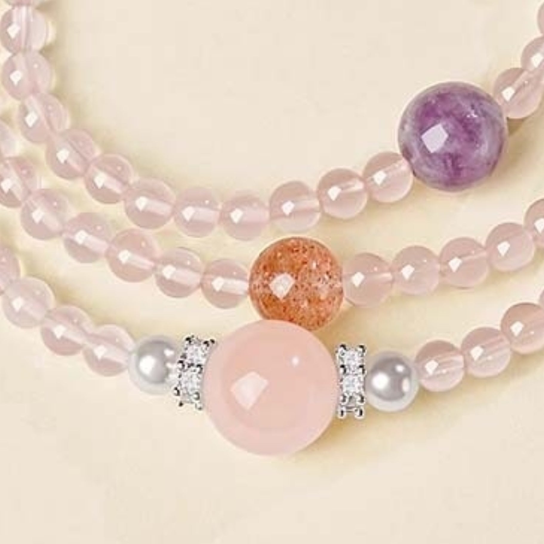 Wearing it on a woman's wrist for display, with a soft pink crystal glow, enhances a woman's charm and romantic fortune