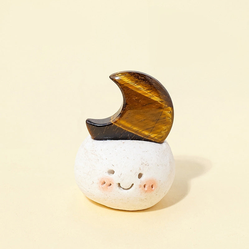 The warm and cozy placement of Moonlight Little Bean Crystal beside the desk computer