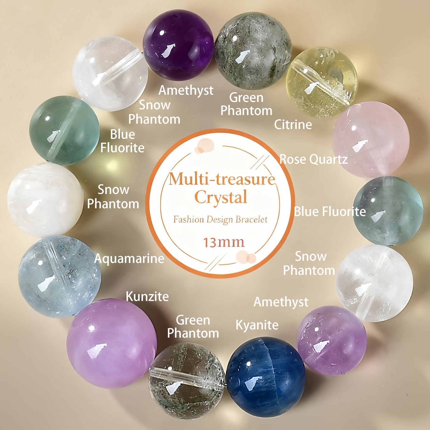 This all-round amulet bracelet is composed of aquamarine, green ghost and yellow tower crystal, covering wealth, career, health and interpersonal relationships.