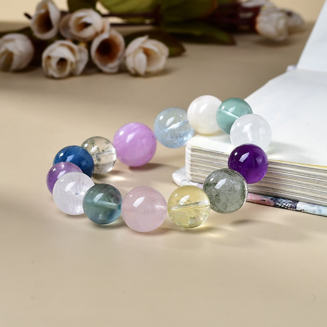 Aquamarine green Ghost Yellow Tower Crystal three-color energy bracelet