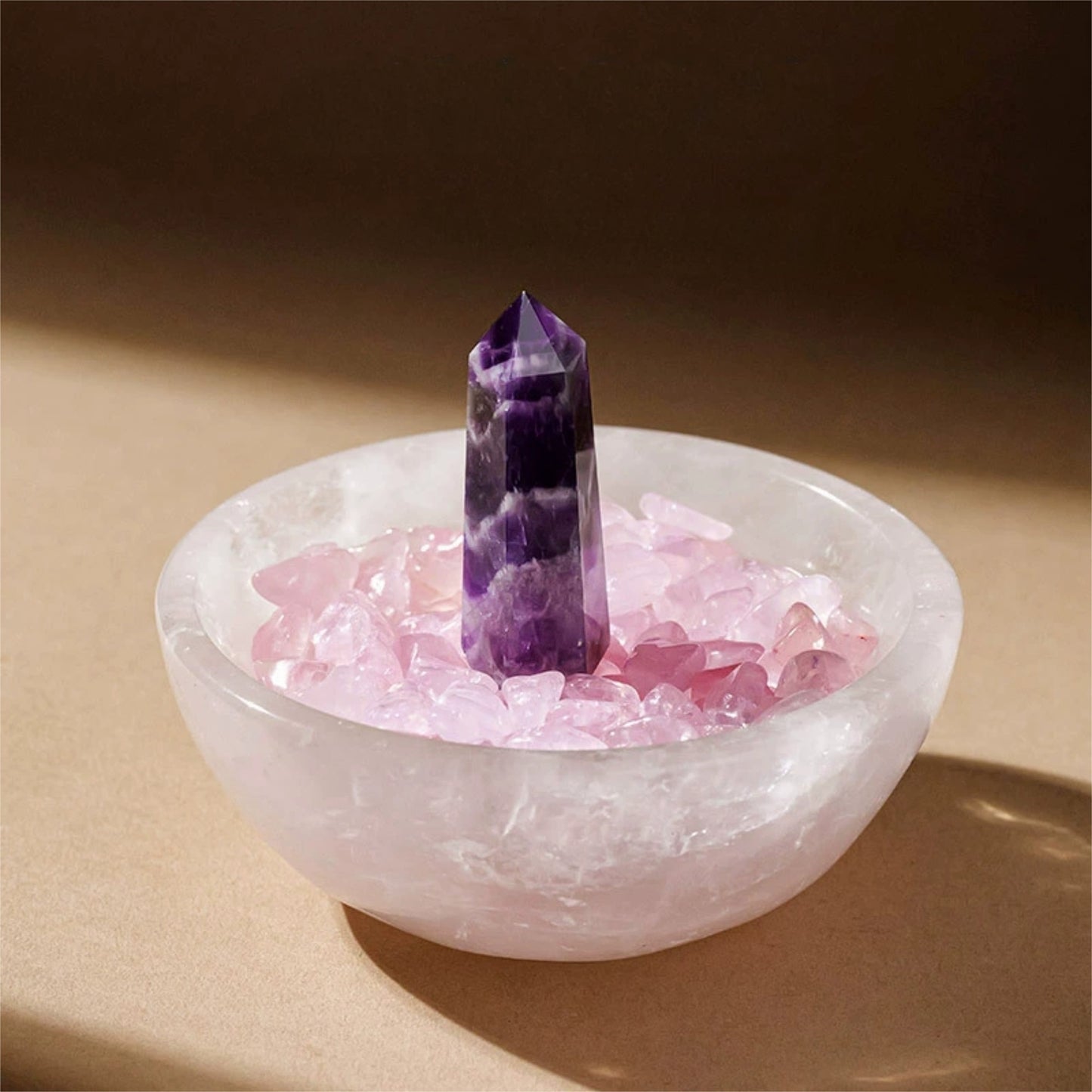 According to ancient legends, gypsum can create sacred Spaces. Place this bowl in the room and any corner will be transformed into a peaceful energy sanctuary.