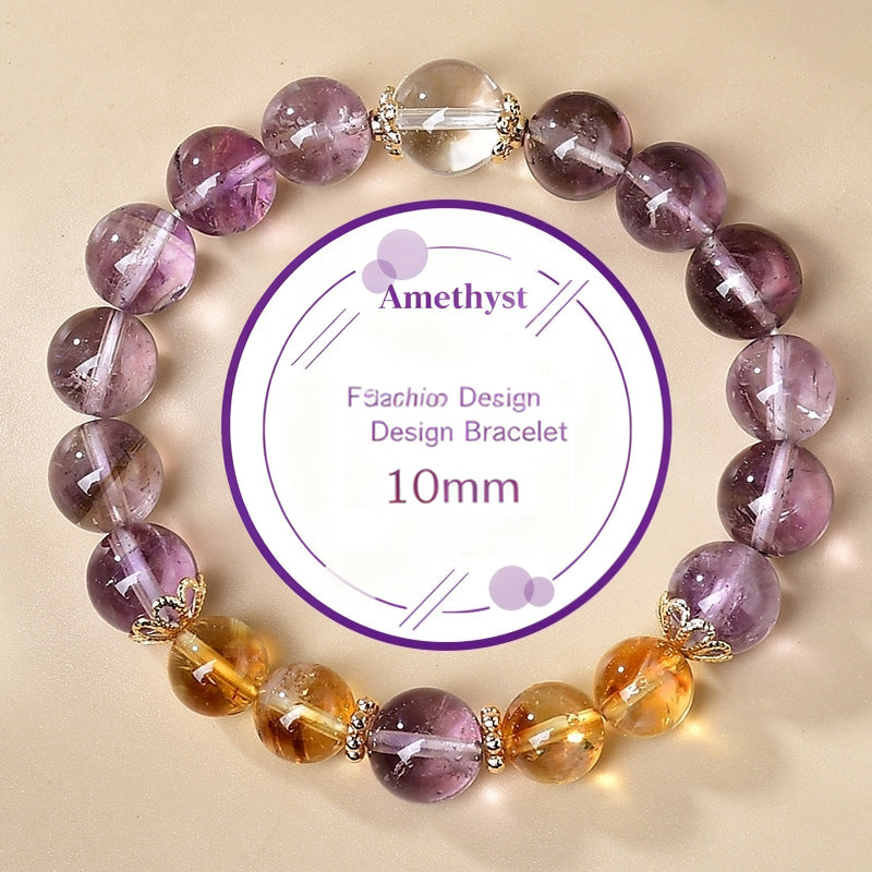 The design of citrine and amethyst showcases the perfect energy combination of warm gold and mysterious purple