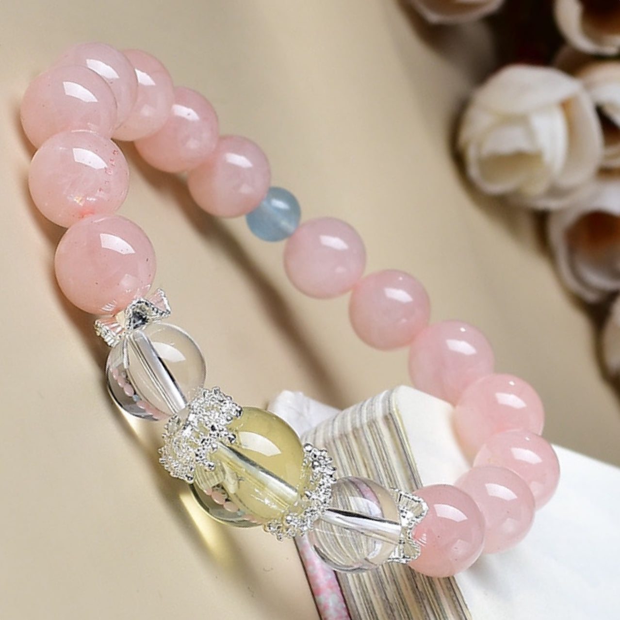 A close-up of the transparent texture of white crystal showcases its role in purifying negative energy and amplifying other crystal properties