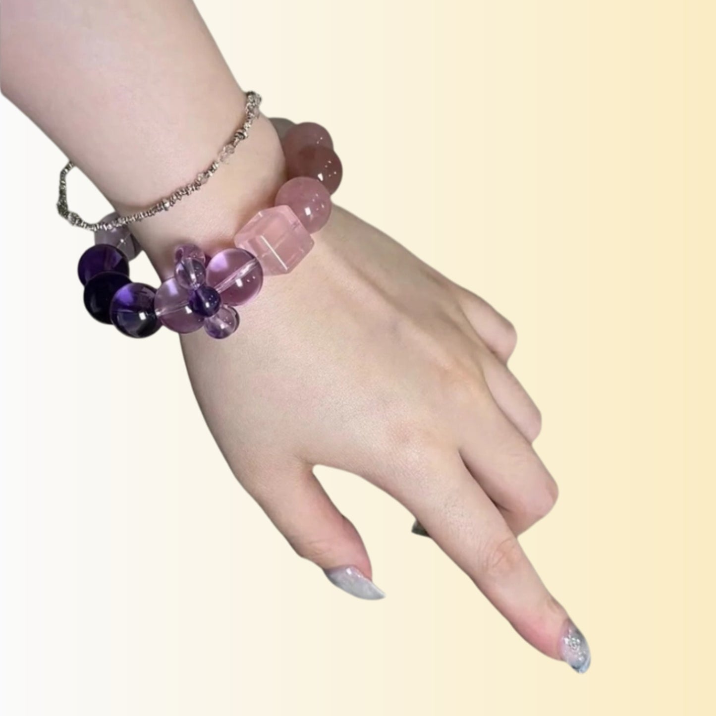 Display the layering effect of the bracelet from multiple angles, highlighting its fashionability and practicality for daily matching