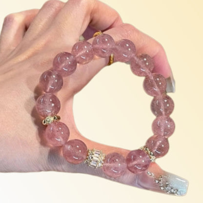 A close-up of the soft luster of strawberry crystal, symbolizing the energy of opening the heart chakra and emotional healing