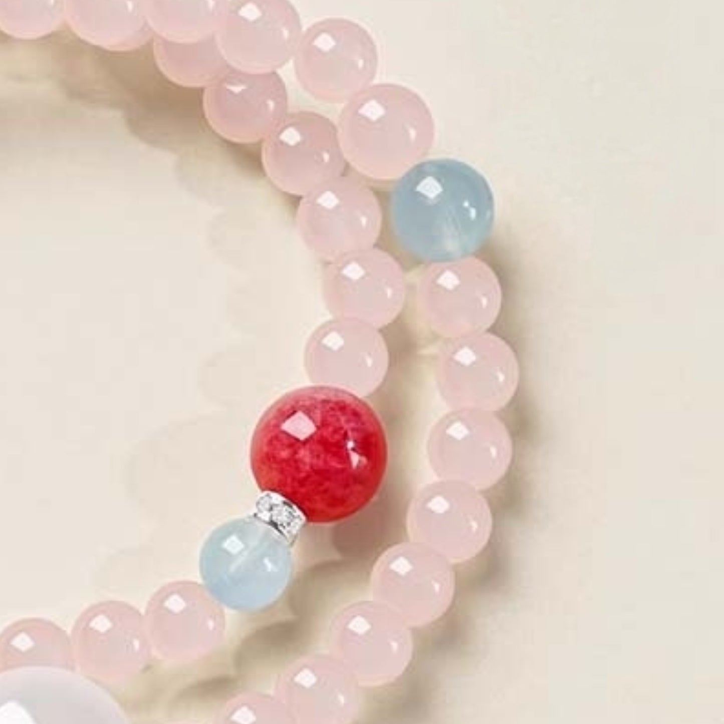 A close-up shot of rose crystal symbolizes the energy of opening the heart chakra and emotional healing