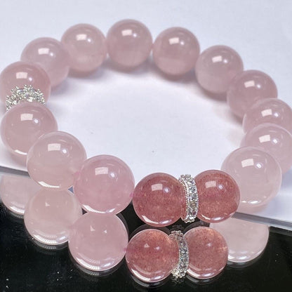 A close-up of the soft and delicate pink of the rose crystal, with a uniform and warm color, showcases high quality