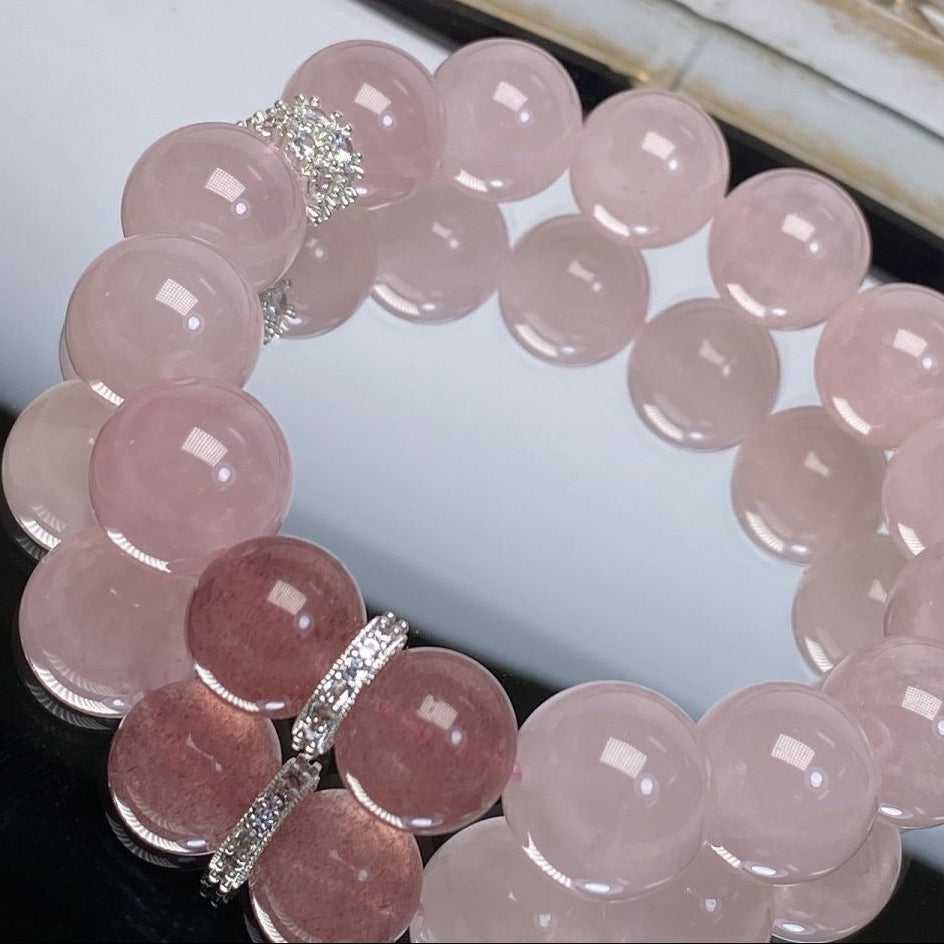 A close-up of the gelatinous texture of the rose crystal jelly, with a pure and transparent interior like pink jelly