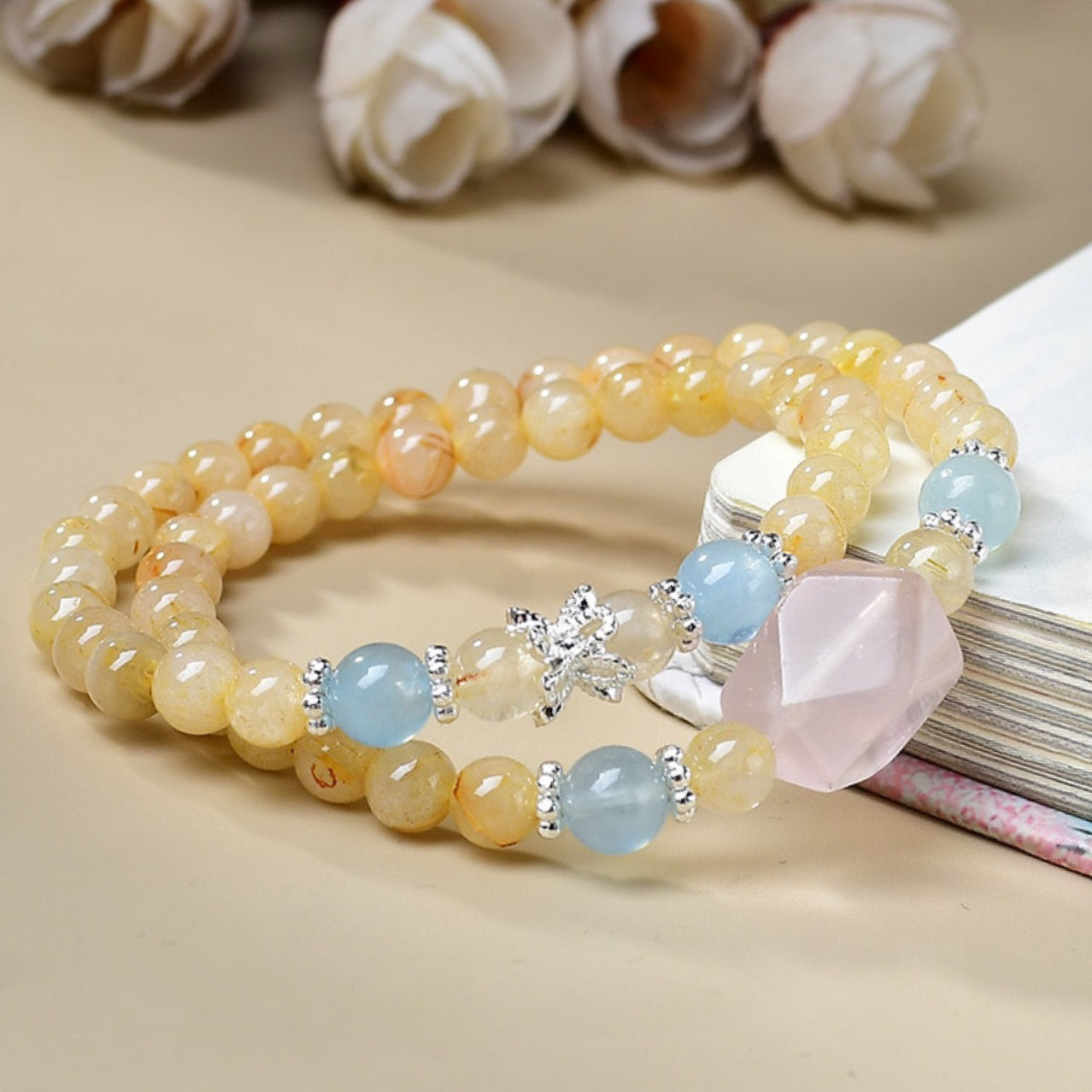 A close-up of the golden hair inside the golden hair crystal showcases its powerful wealth-attracting energy characteristics