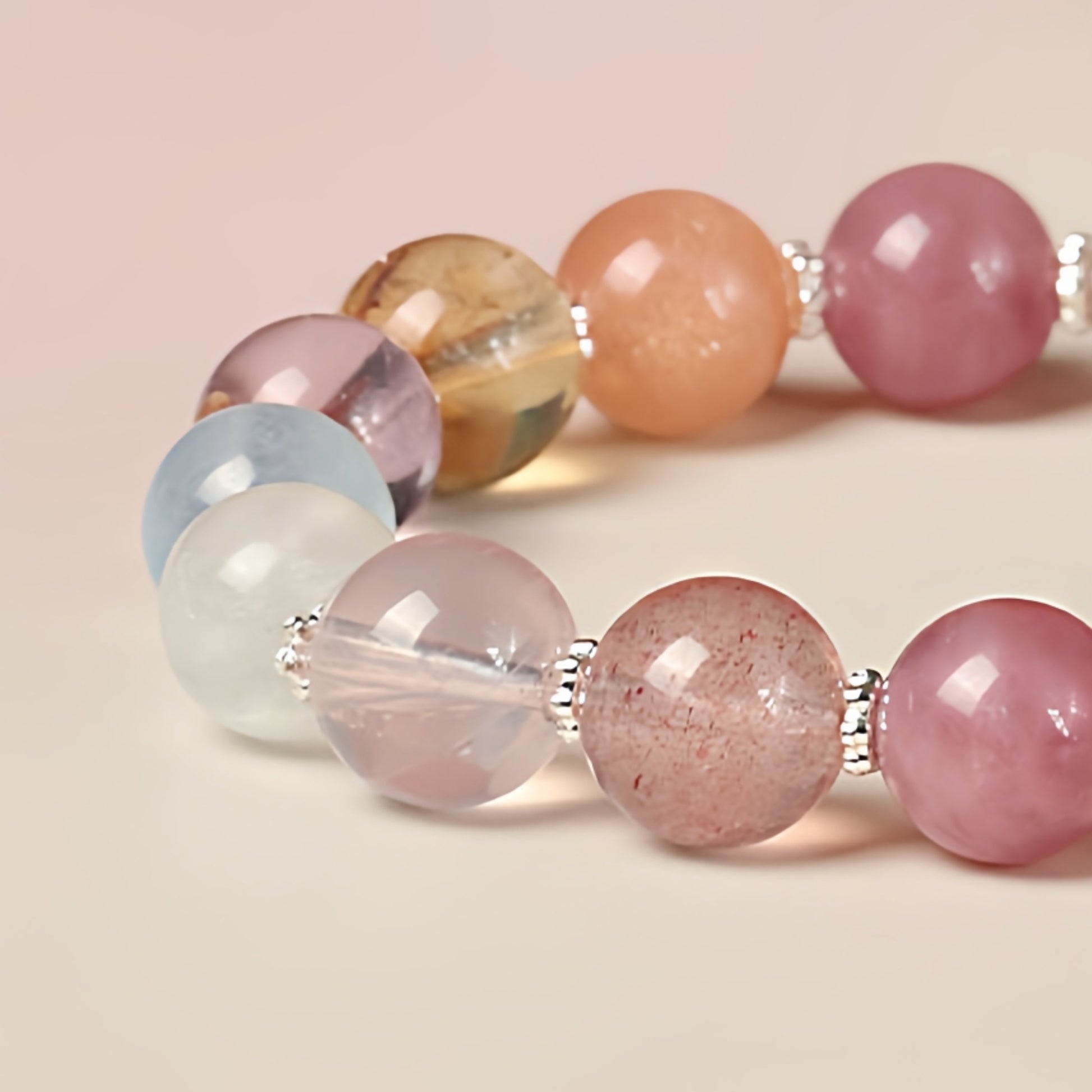 A close-up of the bracelet showcases the exclusive logo of Ji Sheng Ji and the exquisite weaving craftsmanship