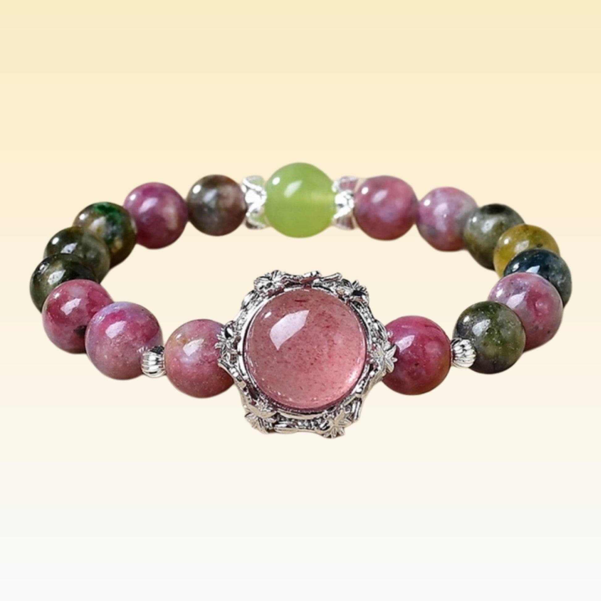 The tourmaline strawberry crystal bracelet designed for Libra helps balance emotions, enhance interpersonal harmony and charm