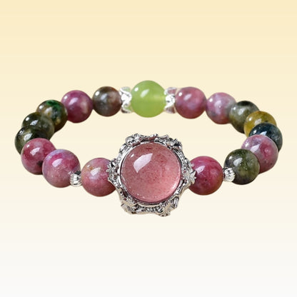 The tourmaline strawberry crystal bracelet designed for Libra helps balance emotions, enhance interpersonal harmony and charm