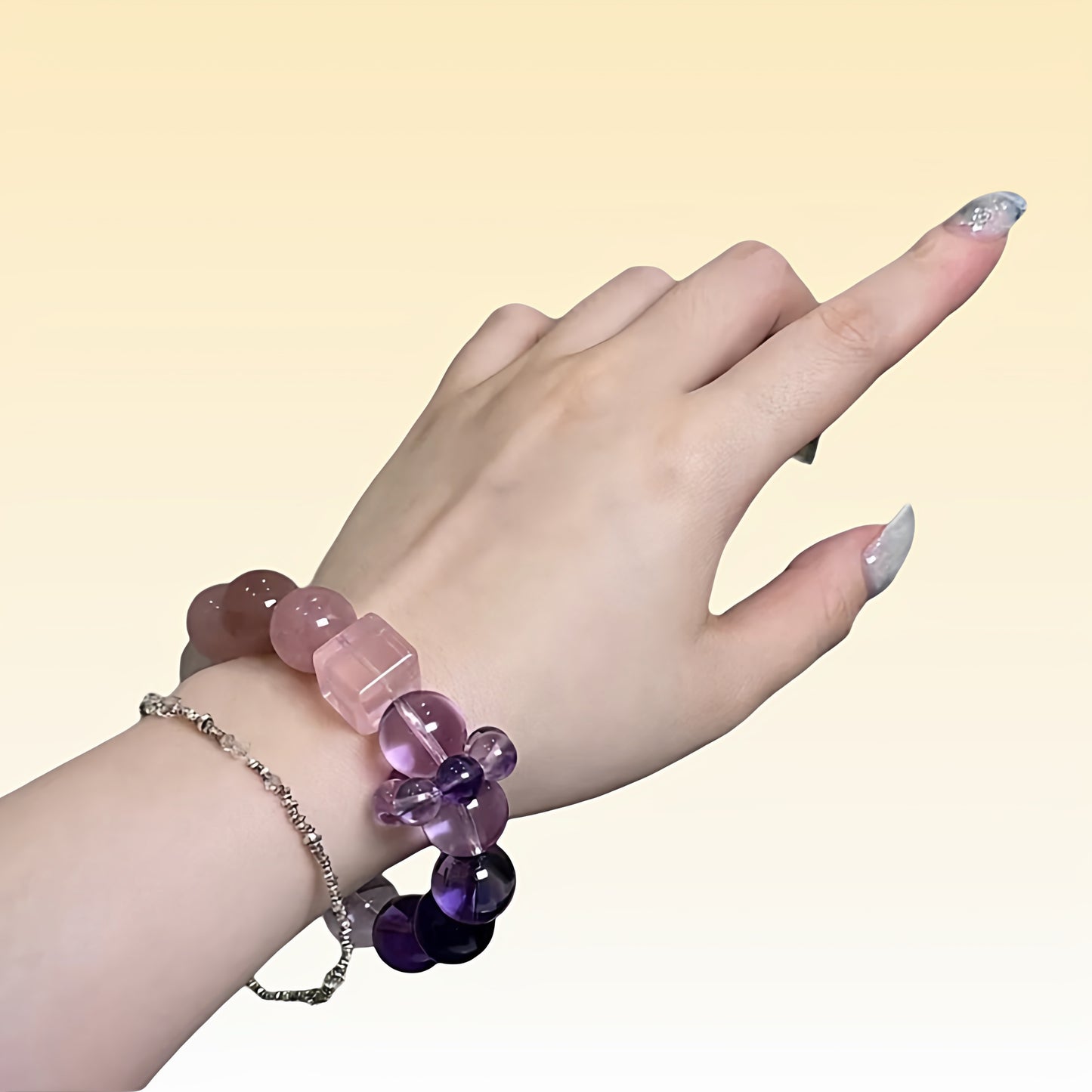 A close-up of the rose quartz section showcases its soft and beautiful color, highlighting its power to attract love and improve interpersonal relationships