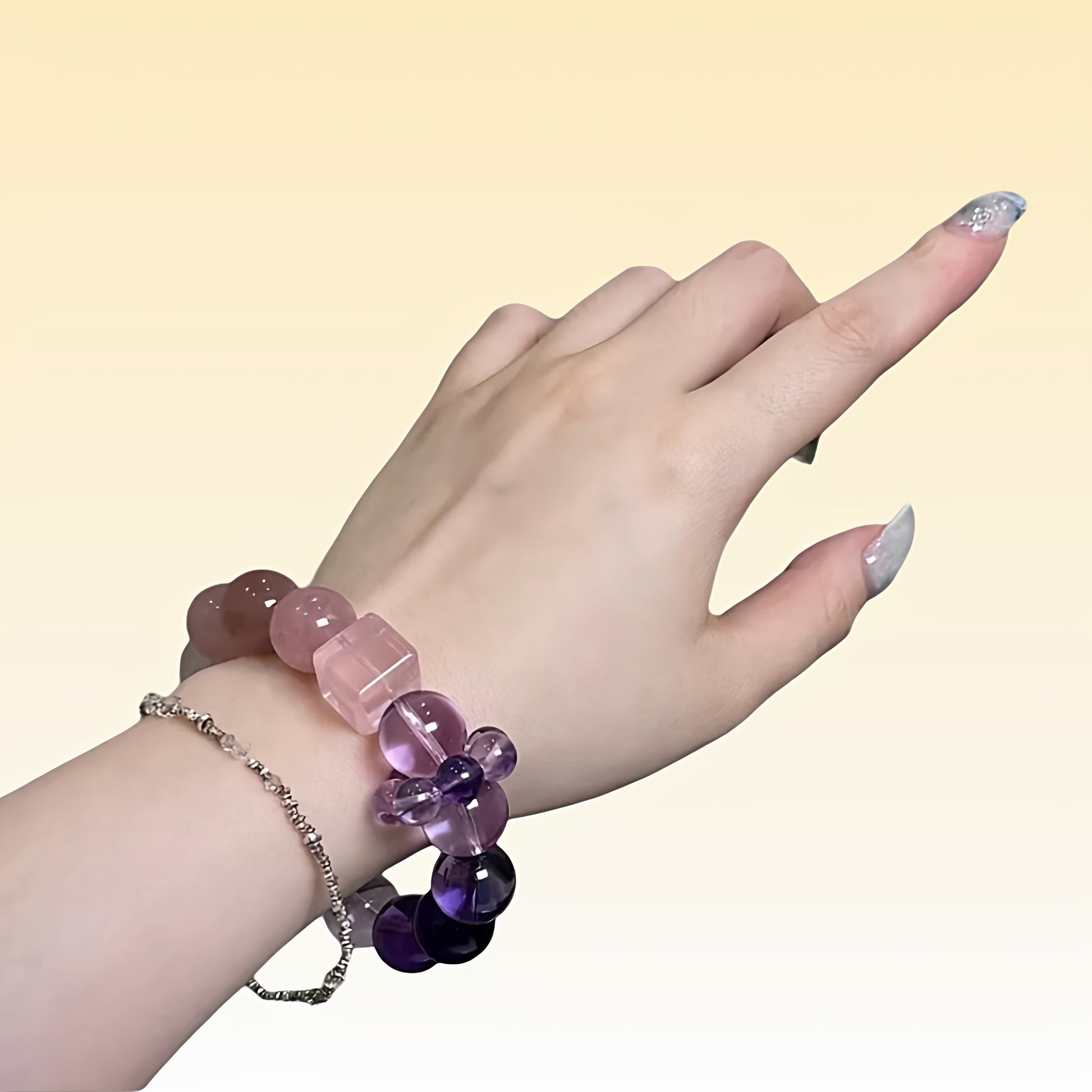 A close-up of the rose quartz section showcases its soft and beautiful color, highlighting its power to attract love and improve interpersonal relationships