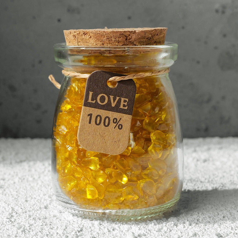 Beside the yoga mat and meditation cushion, the crystal bottle serves as the visual focus for meditation.