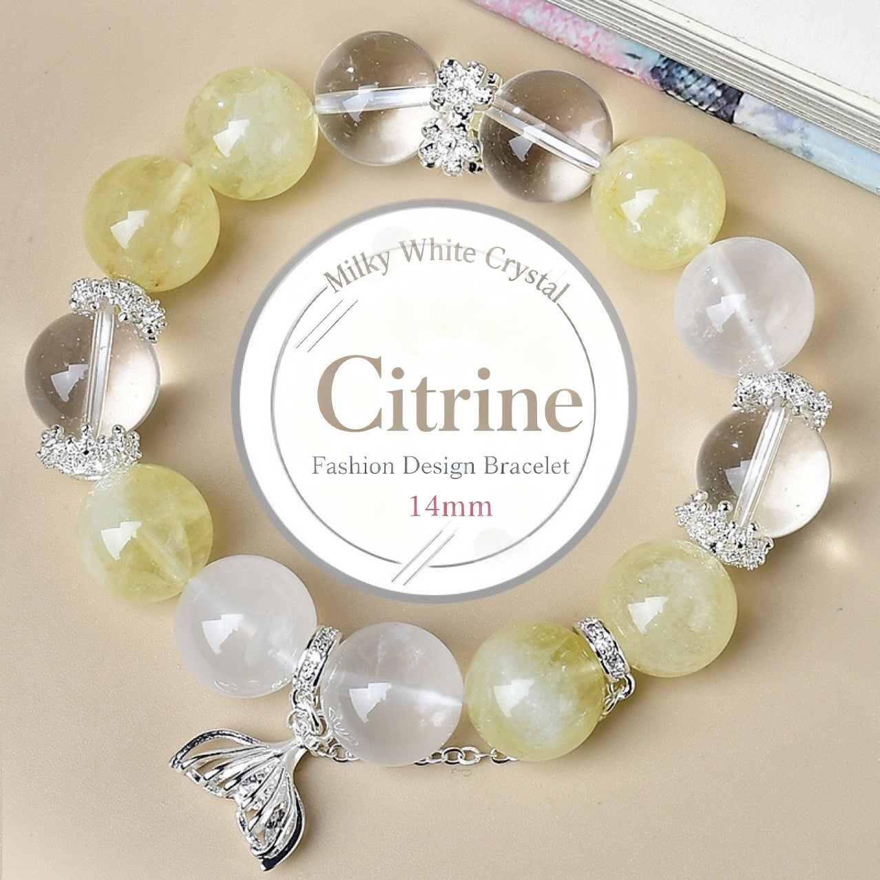 A close-up of the two-color combination of milky white crystal and yellow crystal showcases the perfect blend of warm white and sunny yellow