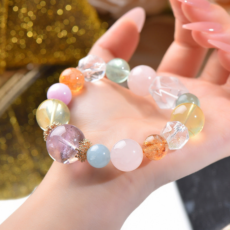 A variety of candy-colored crystals are mixed and matched for display, demonstrating the synergy of energy and visual beauty