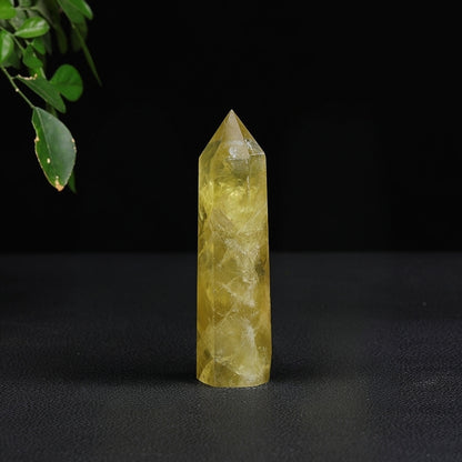 A display of yellow crystal columns shining brightly in natural light