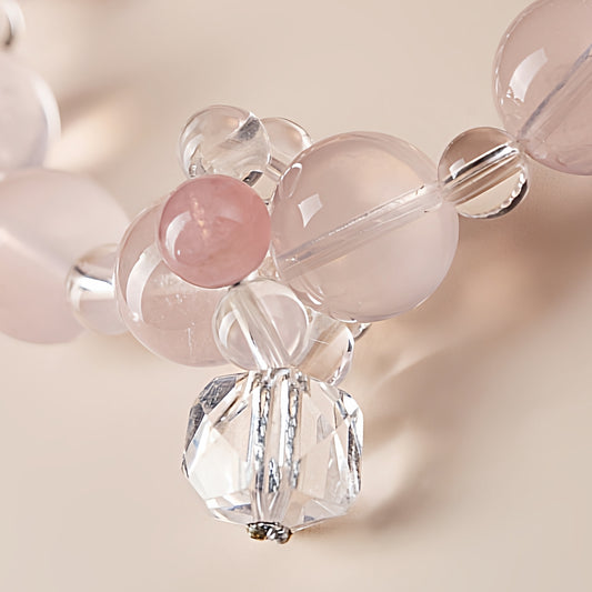 A close-up of the soft and lustrous rose quartz, highlighting its energy characteristics that attract love and open the heart chakra