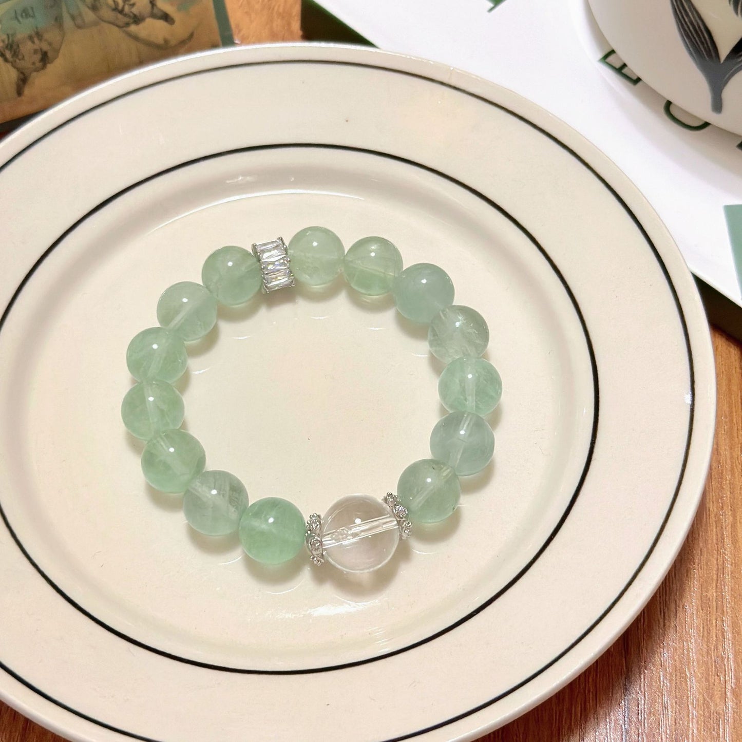 The ice-transparent texture details of the green fluorite, with the natural texture inside clearly visible