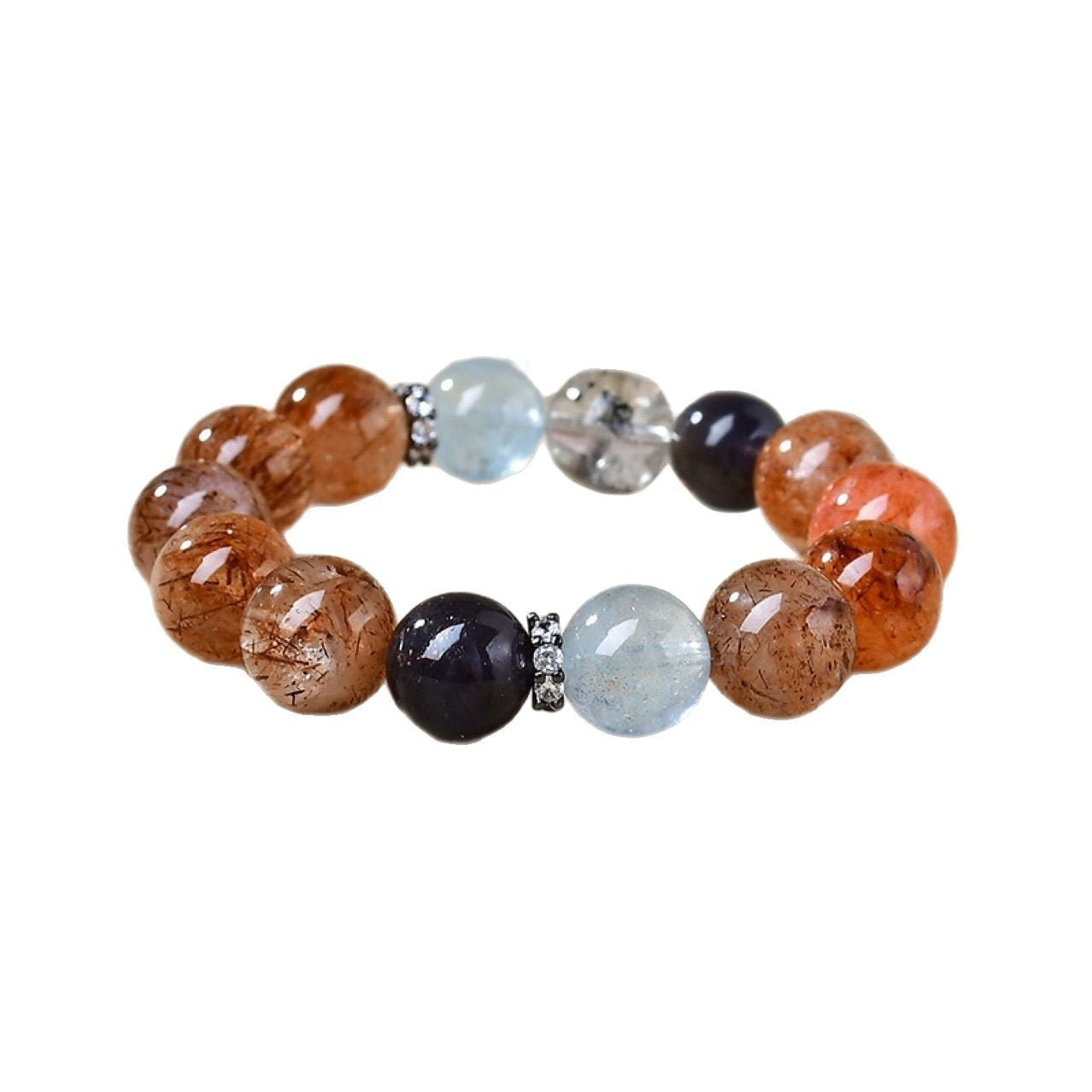 A close-up of the superimposed energy of Black Gold Super Seven and Golden Hair Crystal, showcasing an extremely powerful wealth-attracting energy and the effect of enhancing career fortune.