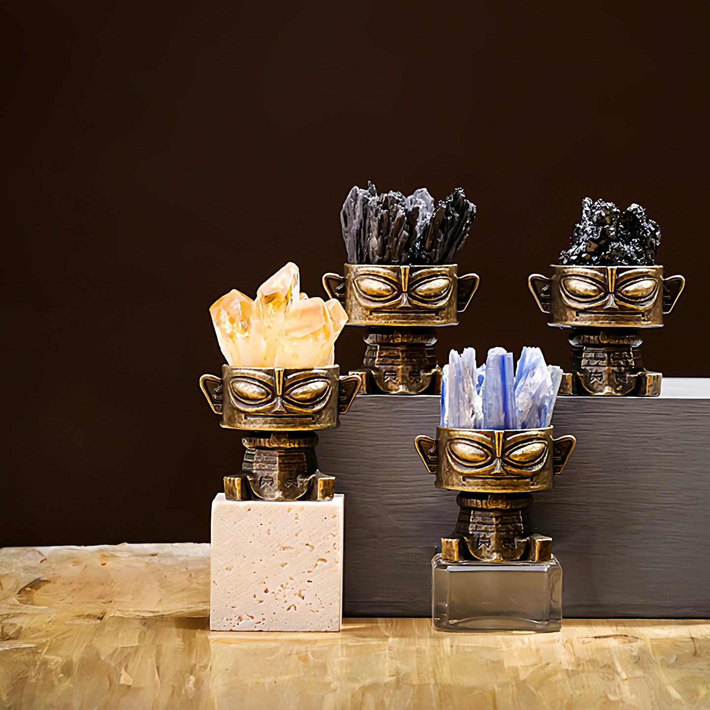 At night, a spotlight shone on the product, casting a mysterious shadow on the white wall.