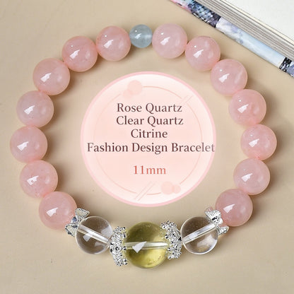 A close-up of the alternating arrangement of pink, white and yellow crystals, presenting a harmonious energy combination and visual beauty