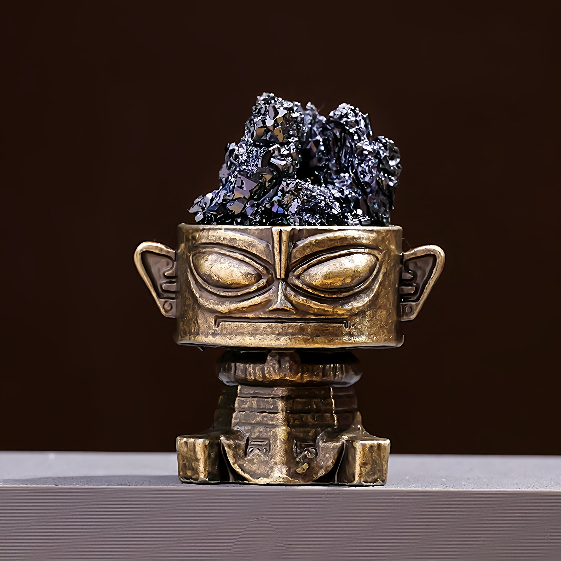 A close-up of the Brazilian citrine cluster shows the crystal inside being transparent and shining with the golden glow of wealth under the light.