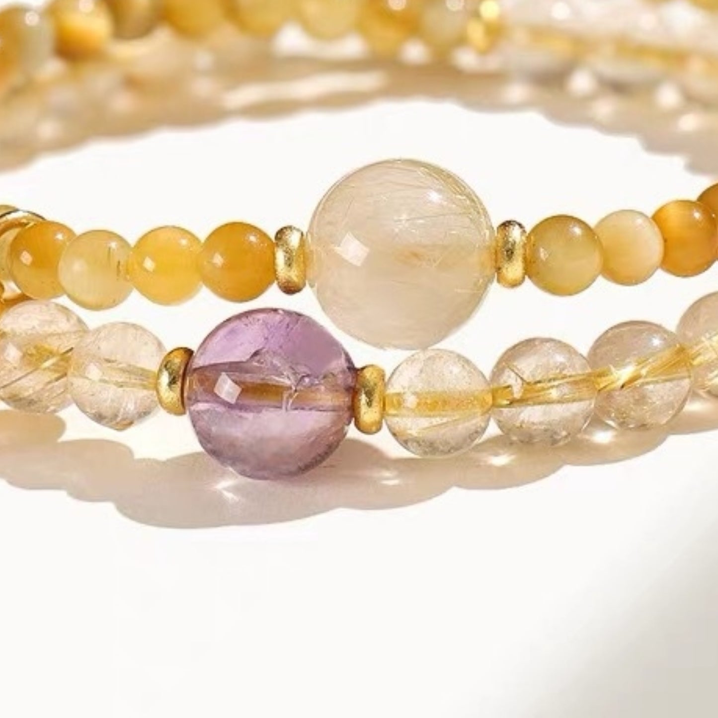 A close-up of the deep purple amethyst, showcasing the spiritual energy that enhances wisdom and intuition