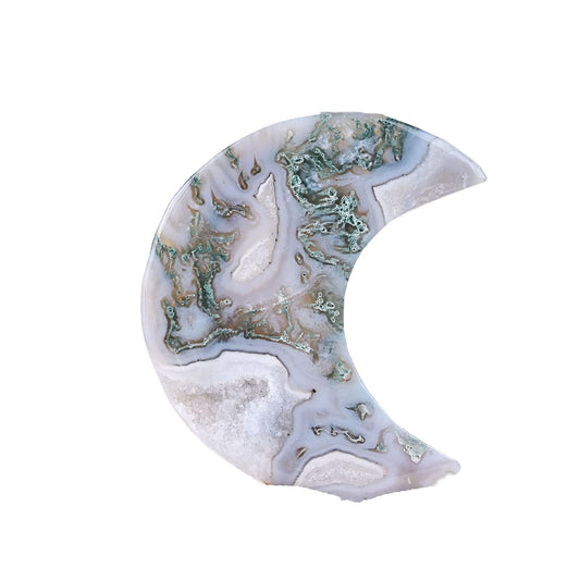 Close up of agate and moonstone crescent carving details