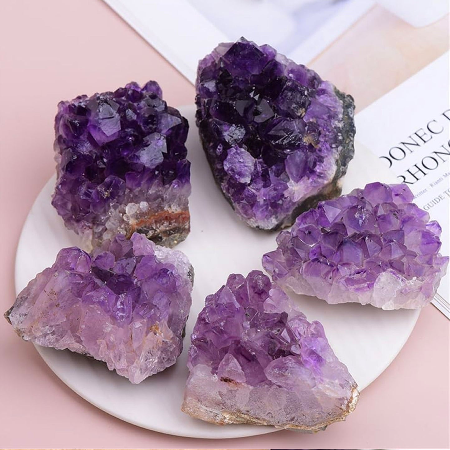 Amethyst cluster in meditation space for spiritual work