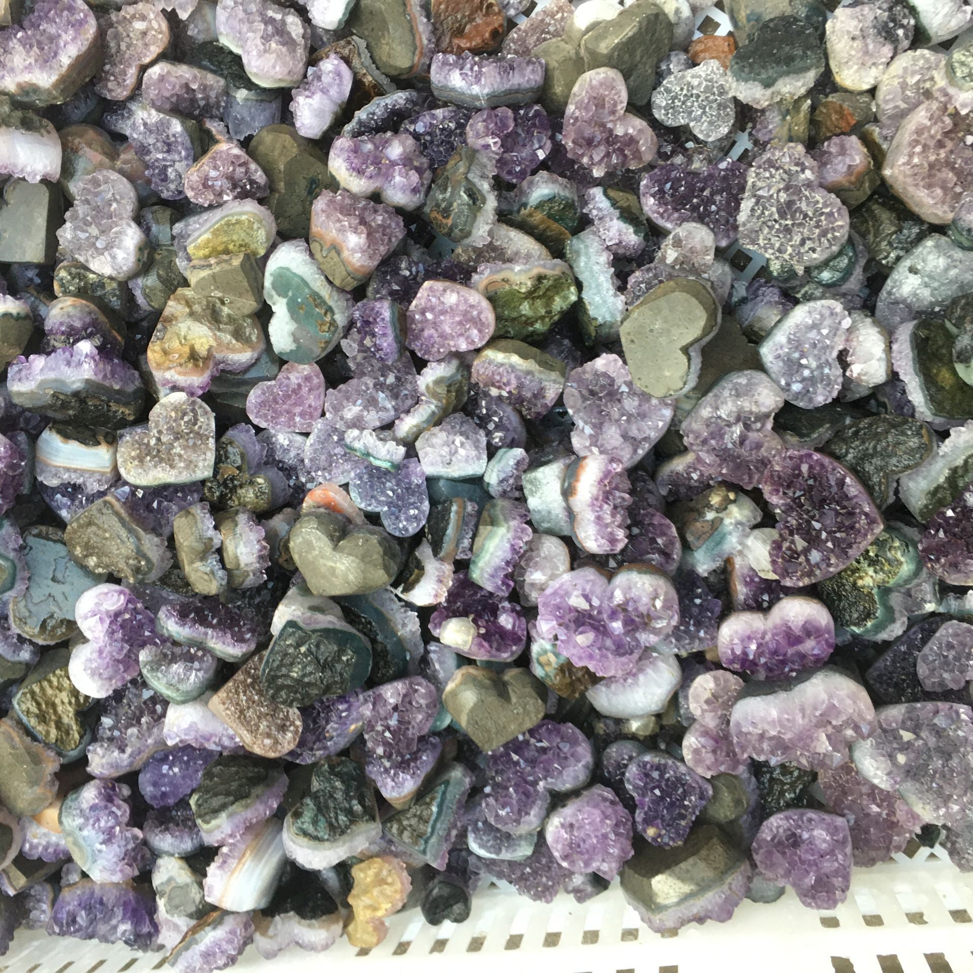 Amethyst clusters in gift box packaging are ready to be given away