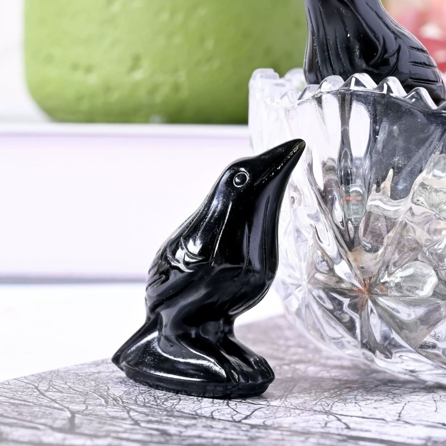 Black crystal animal carving natural shine