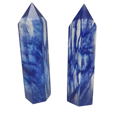 Blue goldstone hexagonal point with sparkling copper particles