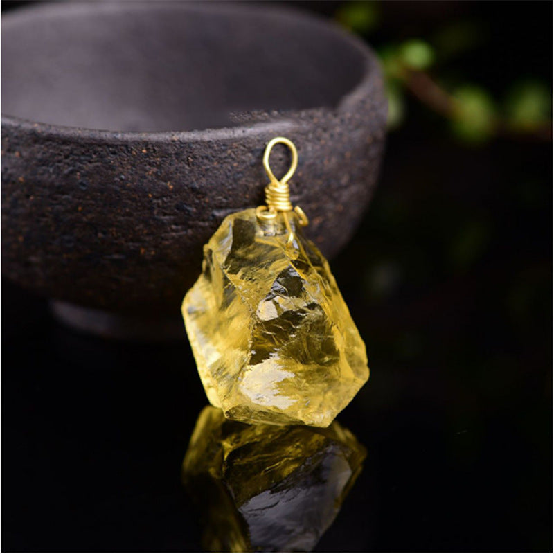 Citrine raw pendant with business formal outfit styling

