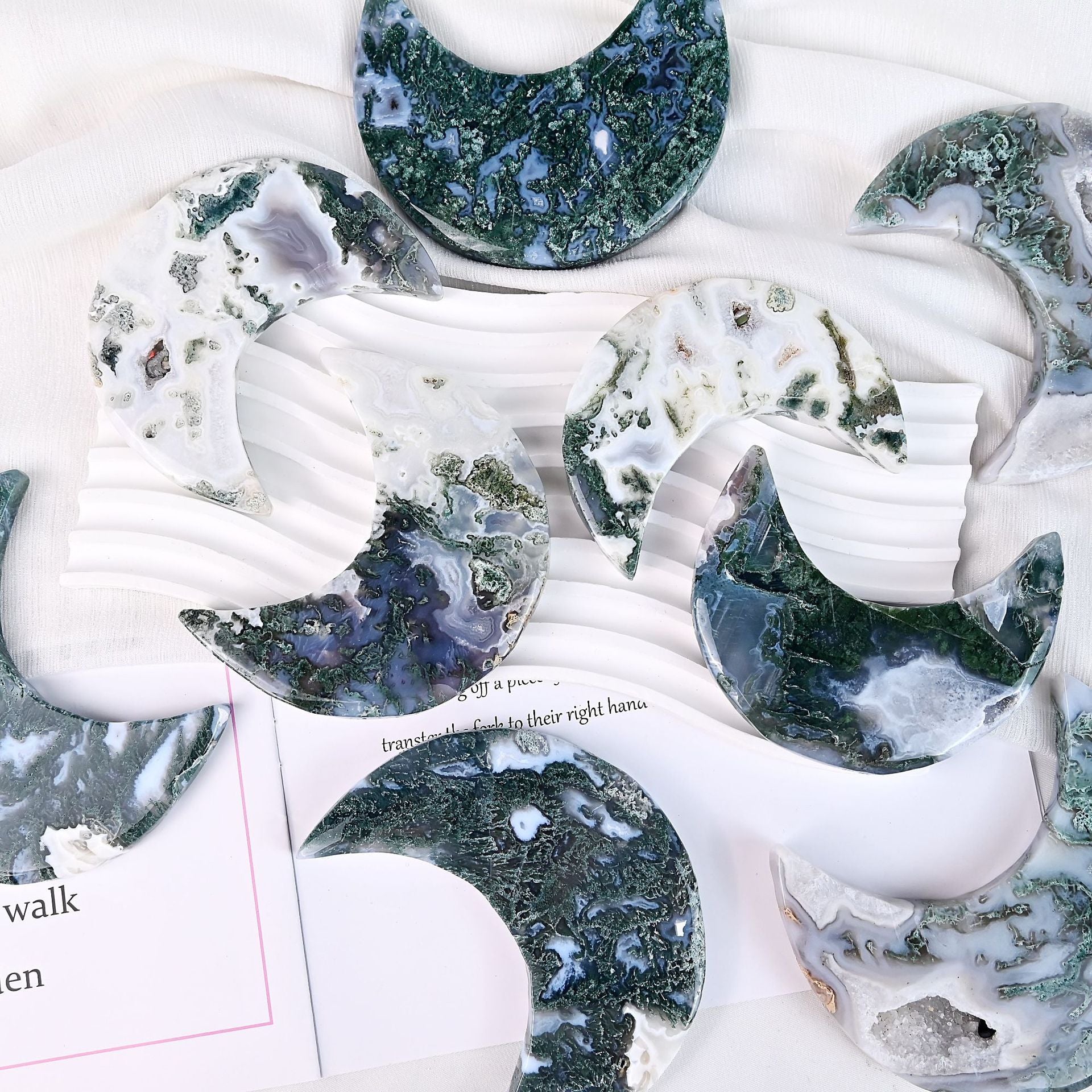 Crescent moon crystal decor in bedroom for peaceful sleep