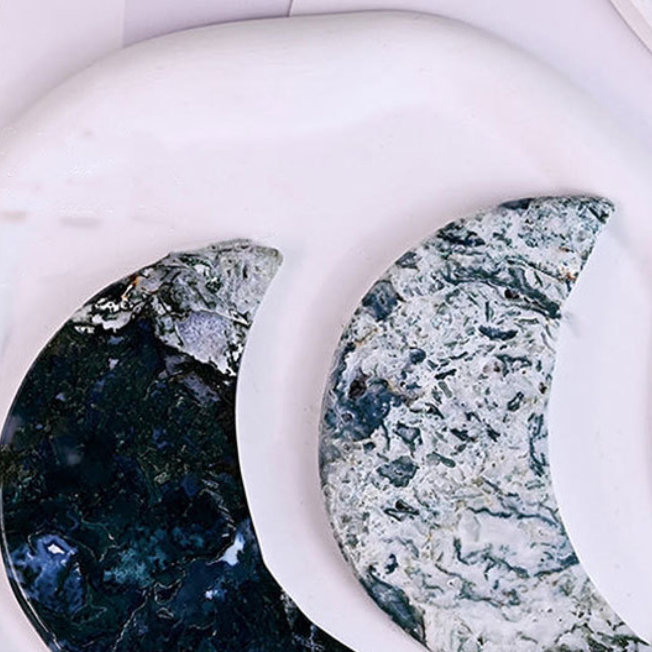 Moon carving used as centerpiece in crystal grid