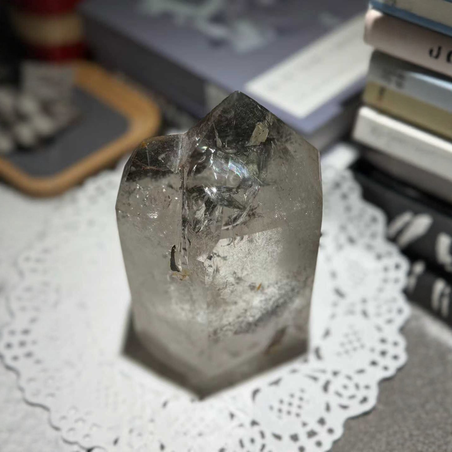 Close up detail of double terminated points in phantom quartz