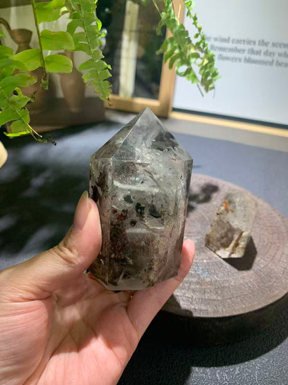 Heart chakra healing work with green phantom crystal