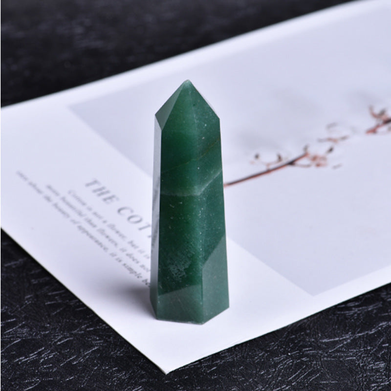 Hexagonal green quartz with precise crystal facets