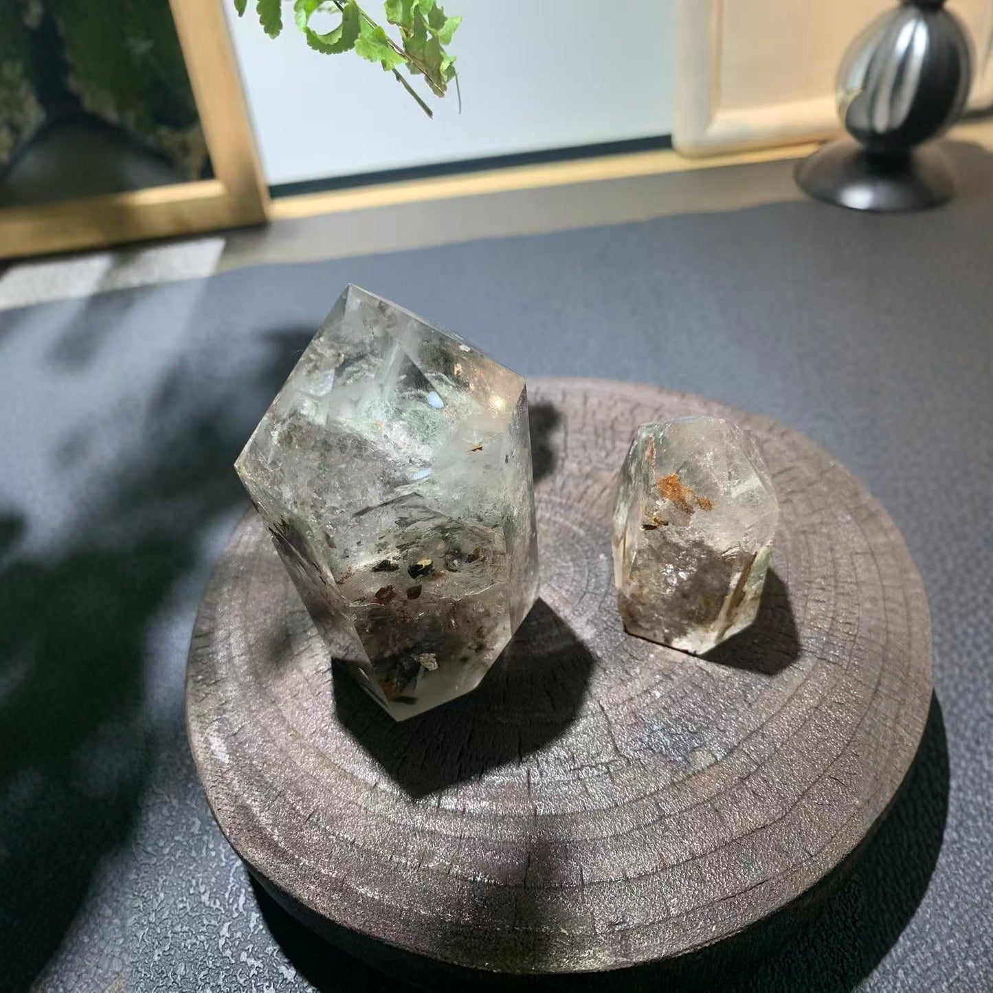 Hexagonal crystal as meditation altar centerpiece