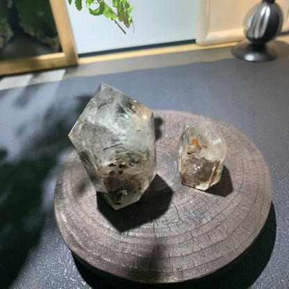 Hexagonal crystal as meditation altar centerpiece