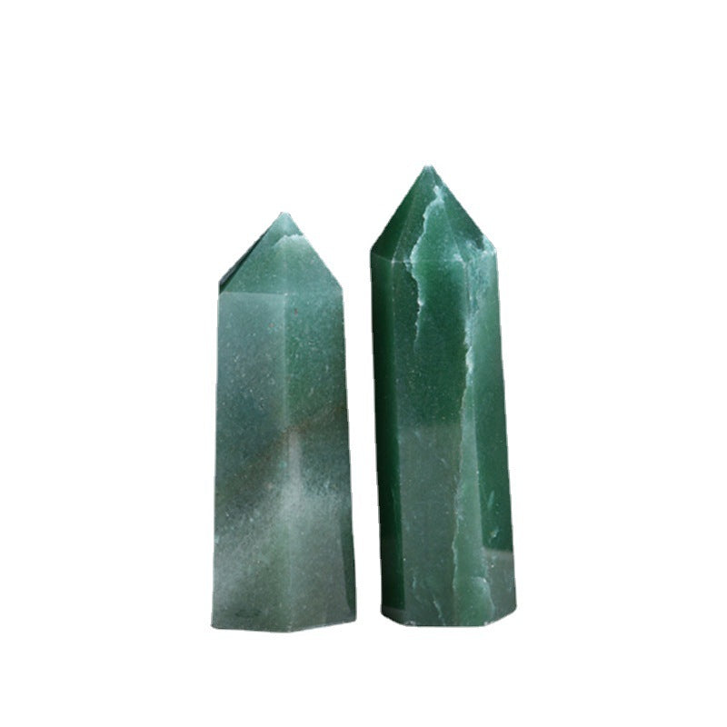Natural aventurine hexagonal point with green quartz and mica sparkles