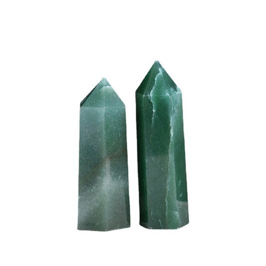 Natural aventurine hexagonal point with green quartz and mica sparkles