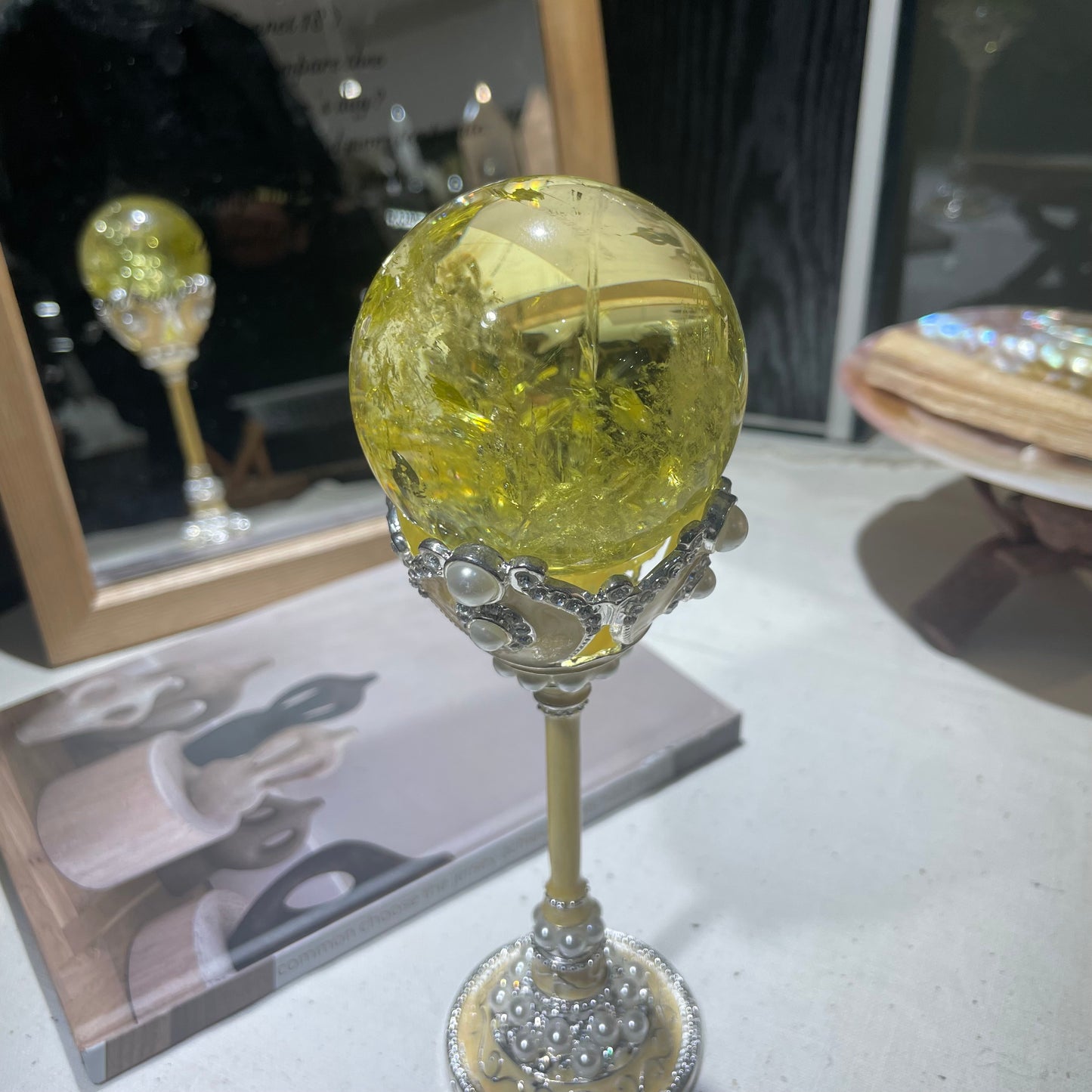 Natural citrine raw ice sphere for wealth and energy healing