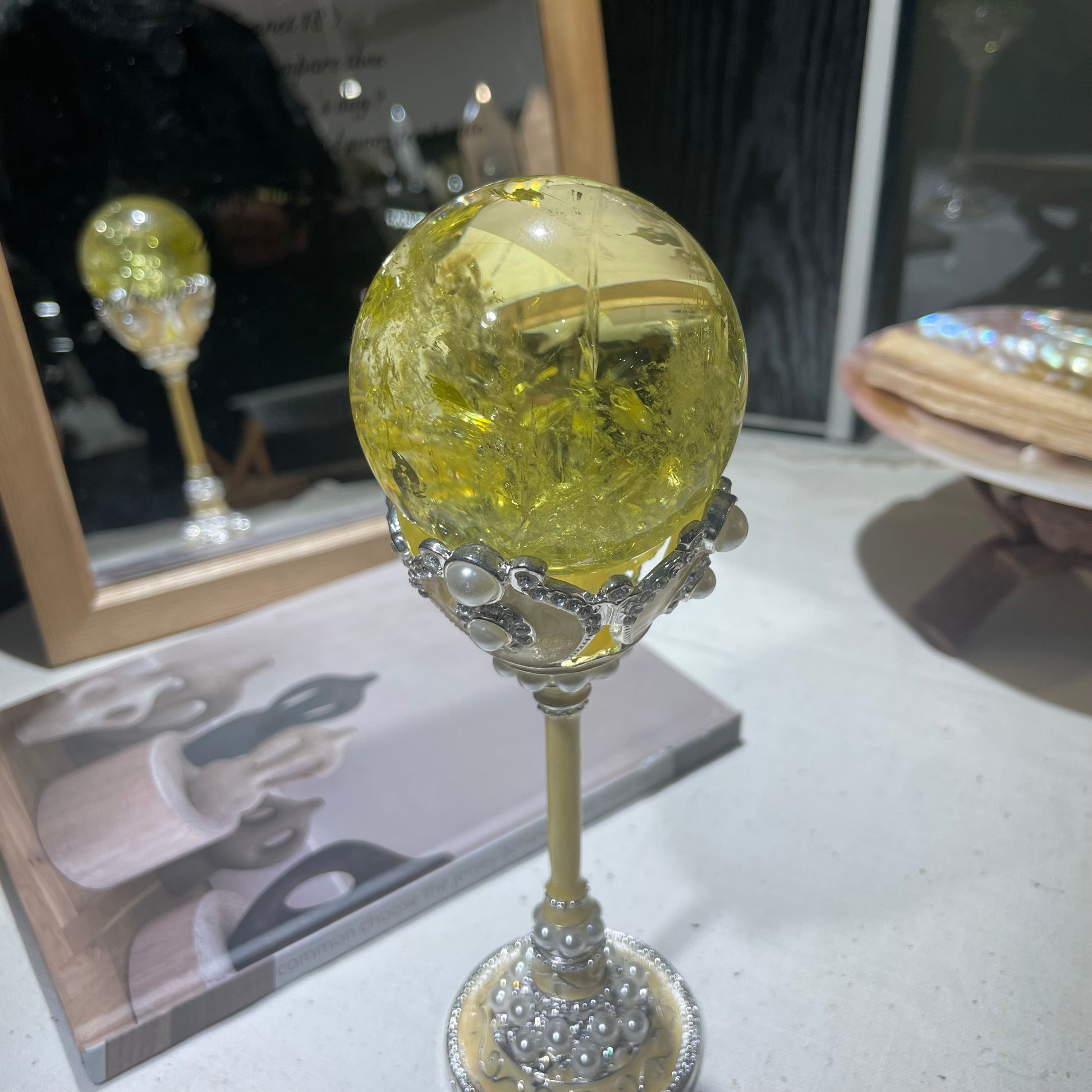 Natural citrine raw ice sphere for wealth and energy healing